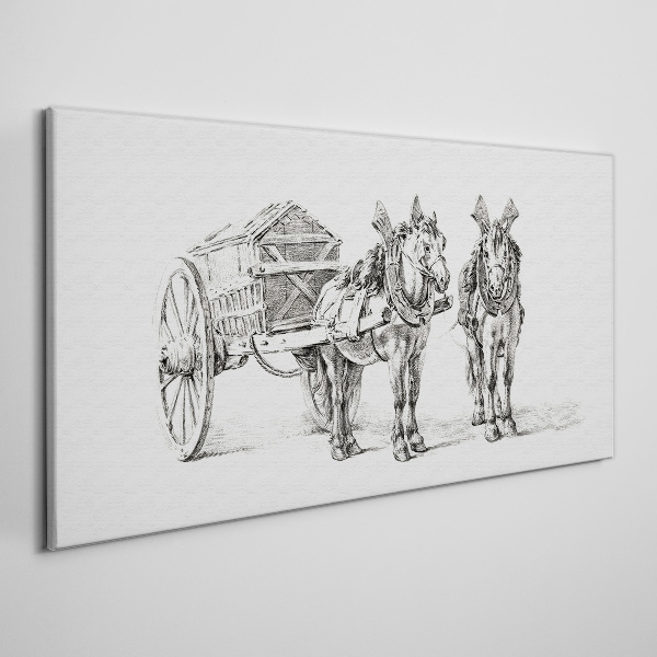 Two horses by a cart Canvas Wall art