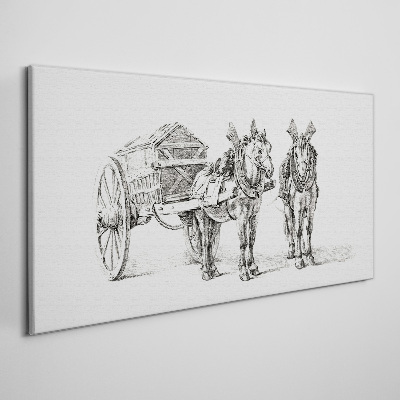 Two horses by a cart Canvas Wall art