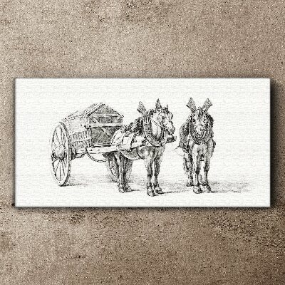 Two horses by a cart Canvas Wall art