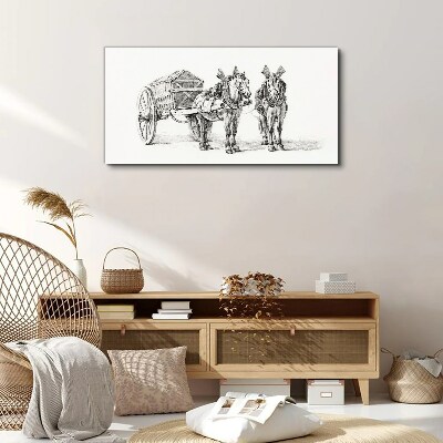 Two horses by a cart Canvas Wall art
