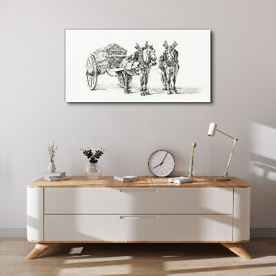 Drawing animals horse carriage Canvas Wall art
