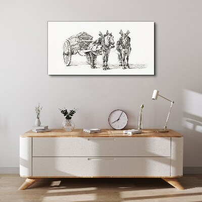Two horses by a cart Canvas Wall art