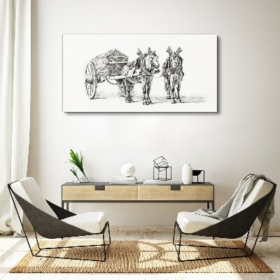 Two horses by a cart Canvas Wall art