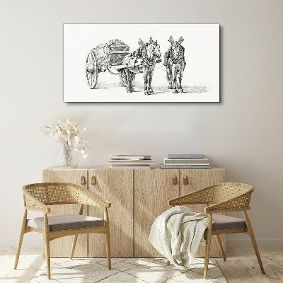 Two horses by a cart Canvas Wall art