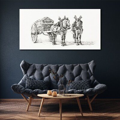 Two horses by a cart Canvas Wall art