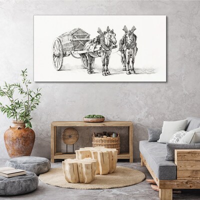 Two horses by a cart Canvas Wall art