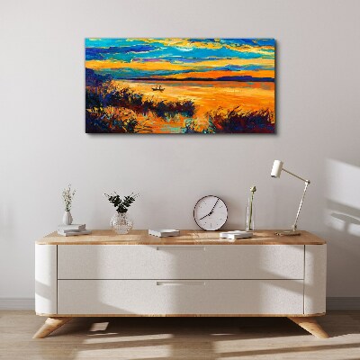 Golden reflections over the water Canvas Wall art
