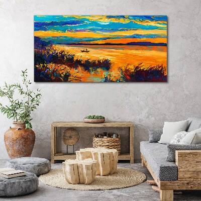 Golden reflections over the water Canvas Wall art