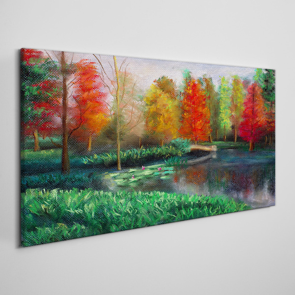 Autumn scenery by the lake Canvas Wall art