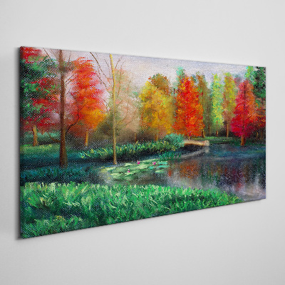 Autumn scenery by the lake Canvas Wall art