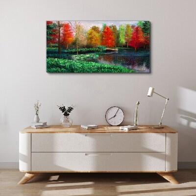 Forest lake grass nature Canvas Wall art