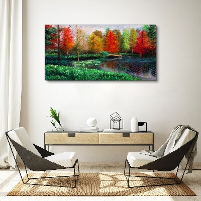 Autumn scenery by the lake Canvas Wall art