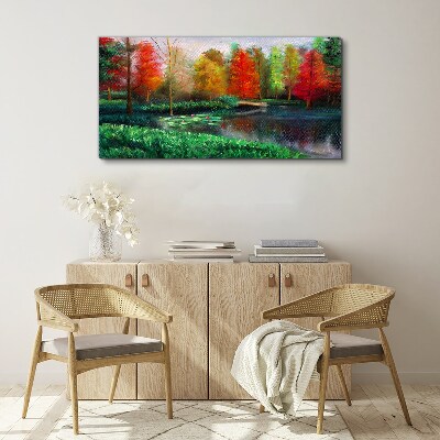 Autumn scenery by the lake Canvas Wall art