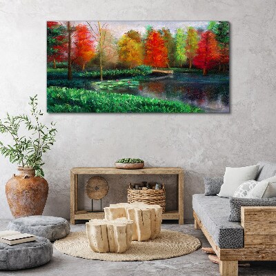 Forest lake grass nature Canvas Wall art