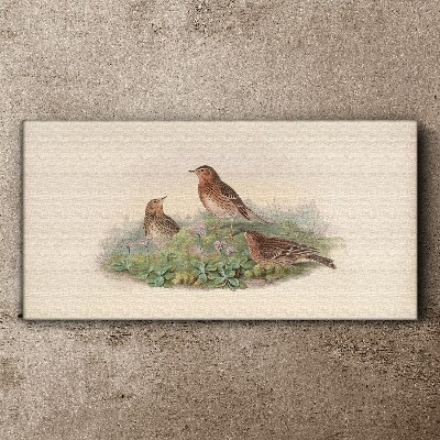 Birds on a background of flowers Canvas print