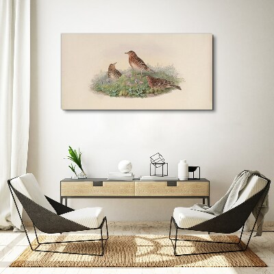Birds on a background of flowers Canvas print