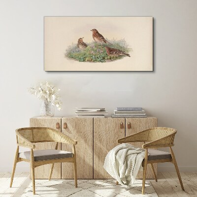 Birds on a background of flowers Canvas print