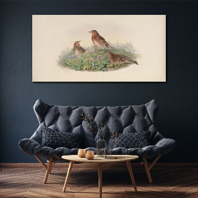 Birds on a background of flowers Canvas print