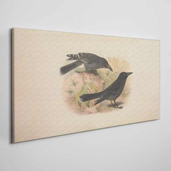 Black birds on a pastel background Canvas print