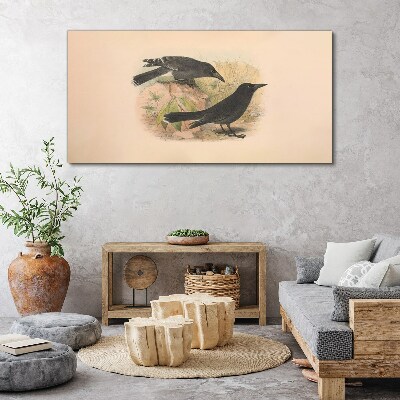 Black birds on a pastel background Canvas print