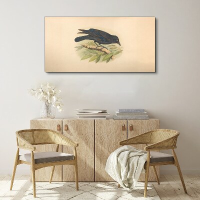 Black bird on a branch Canvas print