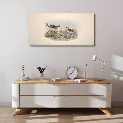 Birds by the pond in pastel colors Canvas print