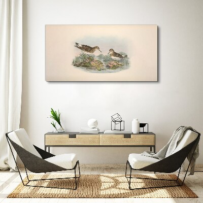 Birds by the pond in pastel colors Canvas print