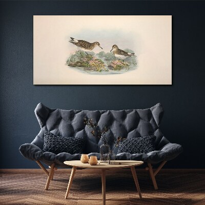 Birds by the pond in pastel colors Canvas print