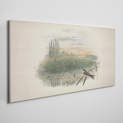 Peaceful landscape with a bird Canvas print
