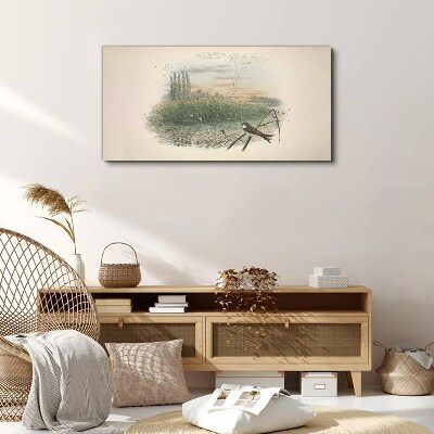 Peaceful landscape with a bird Canvas print