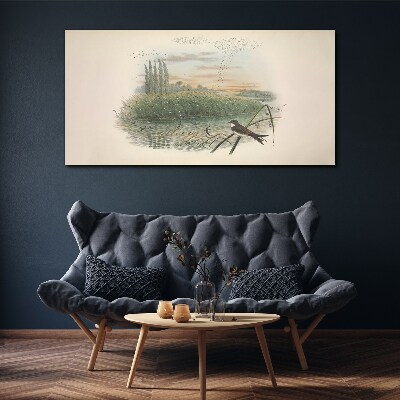 Peaceful landscape with a bird Canvas print