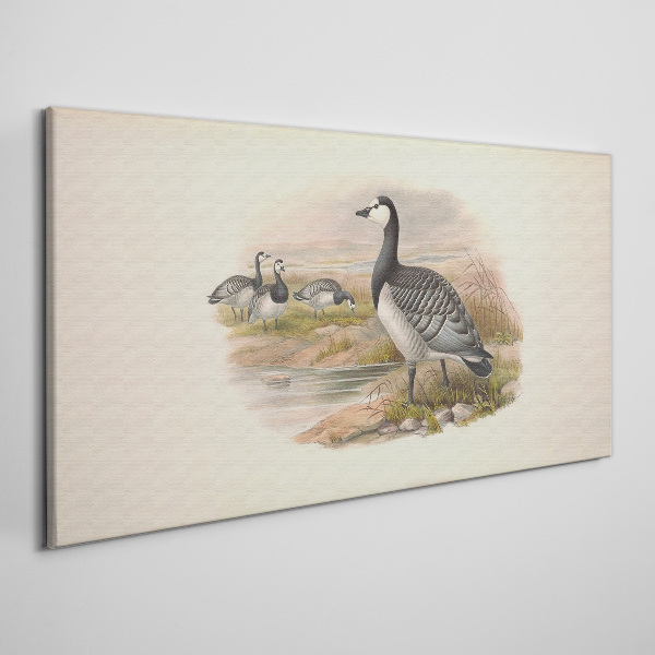 Goose family by the water Canvas print