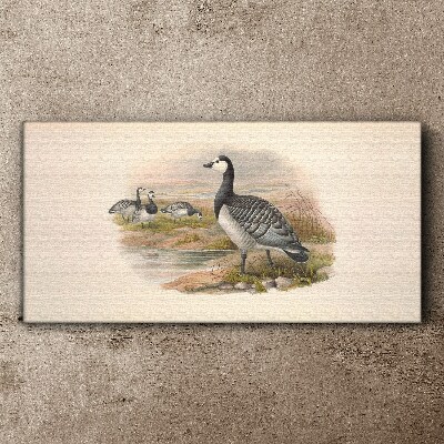 Goose family by the water Canvas print