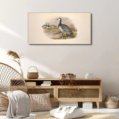 Goose family by the water Canvas print