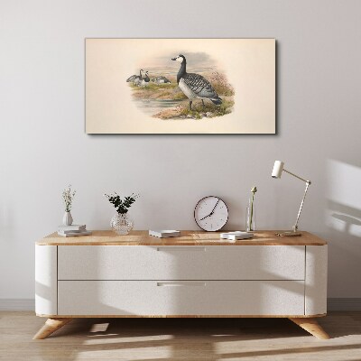 Goose family by the water Canvas print