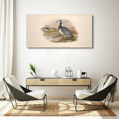 Goose family by the water Canvas print