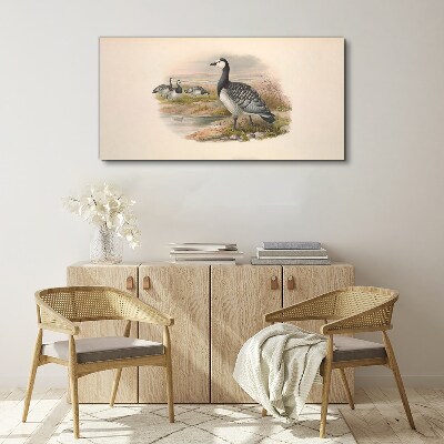Goose family by the water Canvas print