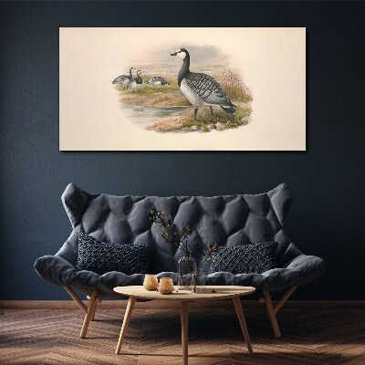 Goose family by the water Canvas print