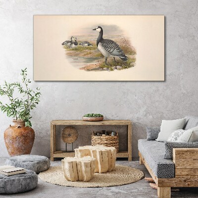 Goose family by the water Canvas print