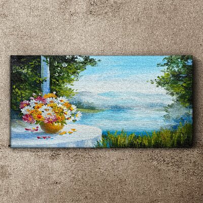 Flower bouquet by the lake Canvas Wall art