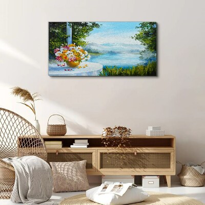 Flower bouquet by the lake Canvas Wall art