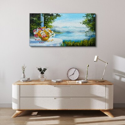 Flower bouquet by the lake Canvas Wall art