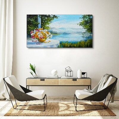 Flower bouquet by the lake Canvas Wall art