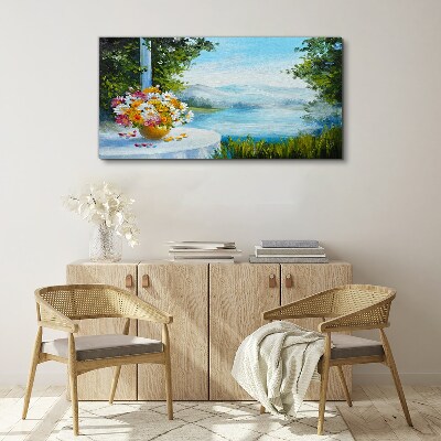 Flower bouquet by the lake Canvas Wall art
