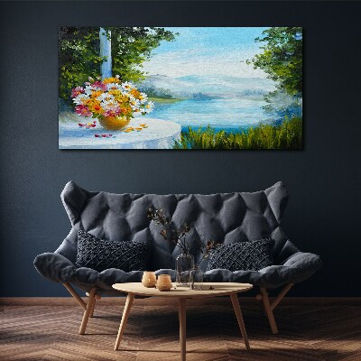 Flower bouquet by the lake Canvas Wall art