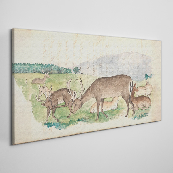Peaceful landscape with deer Canvas print