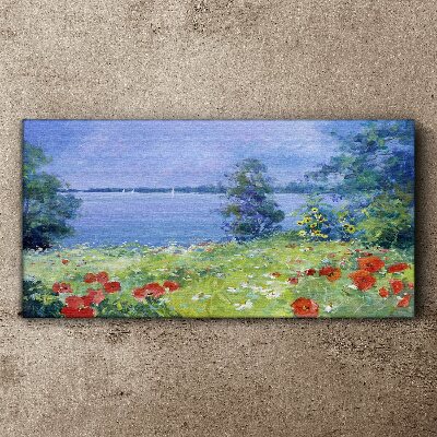 Flower landscape by the lake Canvas Wall art