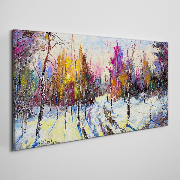 Winter landscape in sunset colors Canvas Wall art