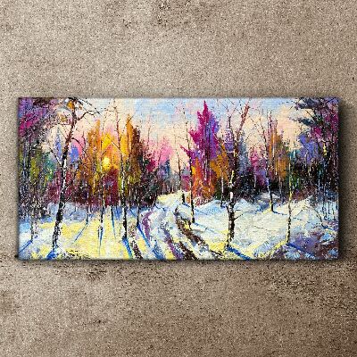 Winter landscape in sunset colors Canvas Wall art