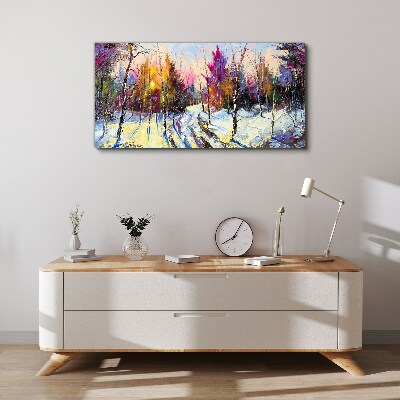 Winter landscape in sunset colors Canvas Wall art